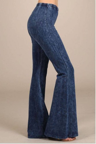 Women/'s Denim Jeans High Waist Flared Wide Leg Trousers Ladies Bell Bottom Pants