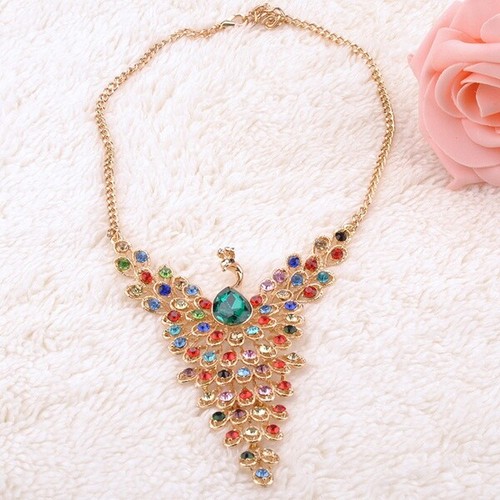 Vintage Fashion Colorful Crystal Peacock Pendant Necklace Gorgeous Jewelry Gift
