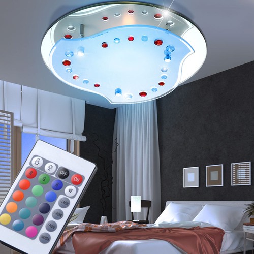LED Decken Lampe Chrom Glas Dekor lila RGB Farbwechsler bunt Wohn Schlaf Zimmer