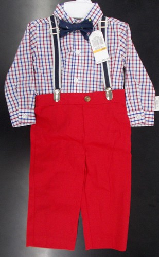 Infant Boys Nautica $50 4pc Chambray /& Khaki Suit w// Suspenders Size 12m 24m