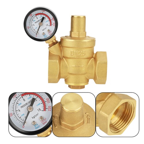 DN25 Messing einstellbar Druckminderer Ventil Wasser Druckregler mit Manometer