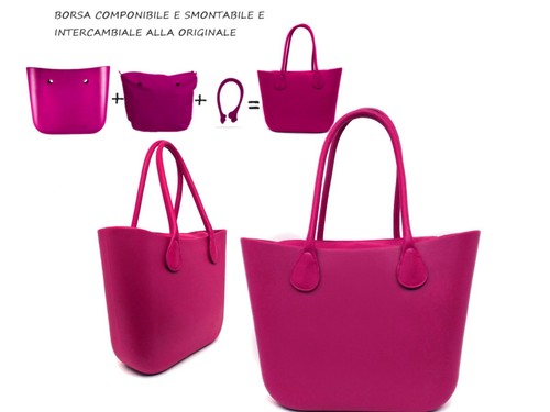BORSA Tipo O BAG Silicone Gomma Completa GRANDE MANICI Eco Pelle LUNGHI no obag