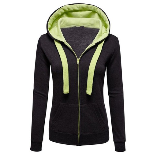Women/'s Plain Zip Hoodie Sweatshirt Hooded Coat Jacket Jumper Pullover Outwear