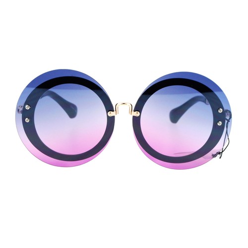 SA106 Oceanic Gradient Round Hippie Rimless Oversize Mod Sunglasses