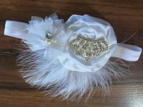 IVORY CHRISTENING BAPTISIMAL PARTY WEDDING GLITTER HAIR BAND BABY GIRLS WHITE