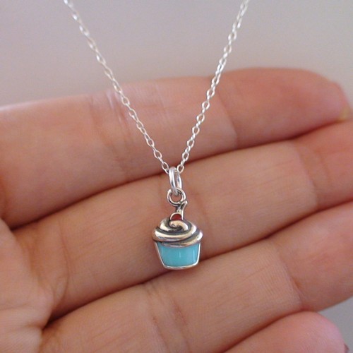 Tiny Cupcake Charm Necklace Sweet Candy Jewelry *NEW* 925 Sterling Silver