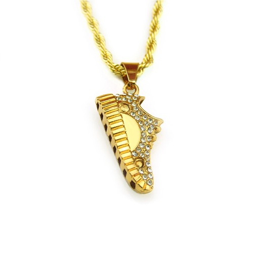 Trainer Gold Necklace Chain Iced Out Hip Hop Bling Gangsta Shiny Crystal Shoes