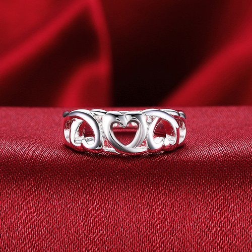 Wholesale 925 Sterling Silver Filled Silver Hollow Love Heart Band Ring Jewelry
