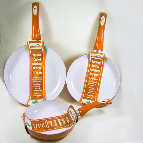 3 Non Stick Ceramic Coated Fry Pan Set Eco Orange Healthy Cookware 8/" 9.5/" 11/"