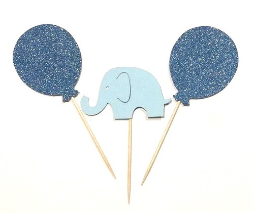 12 x Its A boy Cupcake Topper Elephants and Balloons Baby Shower Cup Cake