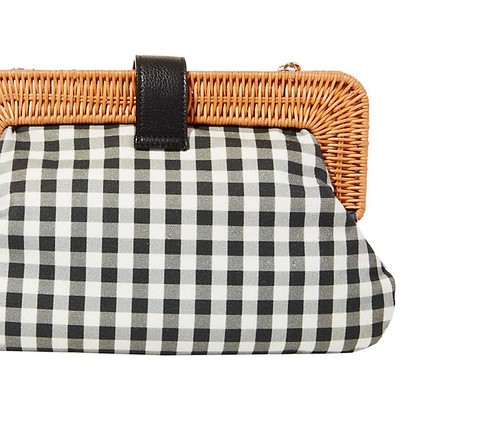 NWT Betsey Johnson Kitsch Daisyd /& Confused Clutch Black /& White Gingham /& Straw