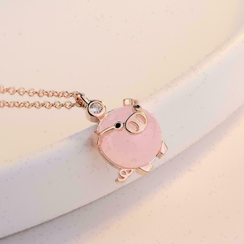 Pig Necklaces For Women Cute Rose Gold Rose Crystal Pendant Lucky Gift V5Z8 T5E0