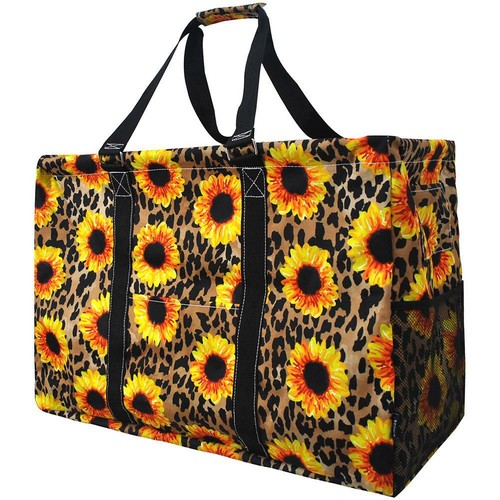 Sunflower Leopard NGIL Canvas Mega Zip Top Shopping Utility Tote Bag Free Ship