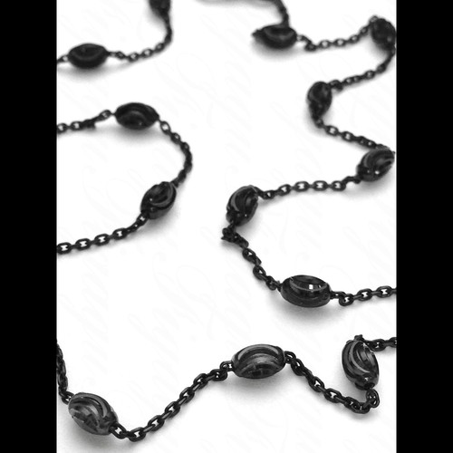 ITALY Black Rhodium Moon-cut Oval+Anchor Chain Necklaces-Ruthenium P Over Silver