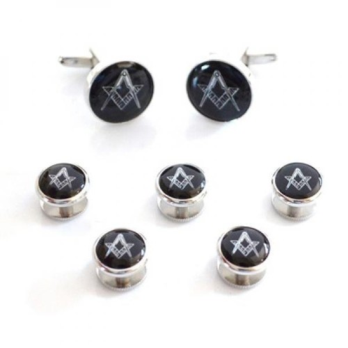 X2AJ316A Black /& Silver Esmaltada Masónico Gemelos /& 5 botón Stud Set
