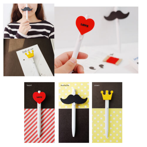 6-piece Cute Moustache Crown Heart Ball Pen Ballpen Medium Point 0.5 Mm 6 Pens 