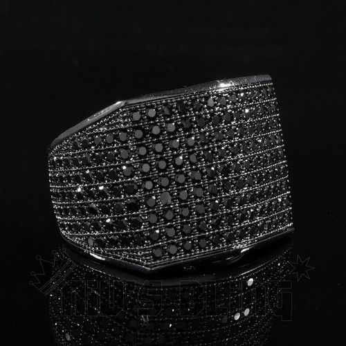 18k Black Gold 19mm ICED OUT 360 Simulated Diamond Band MICROPAVE Mens Ring
