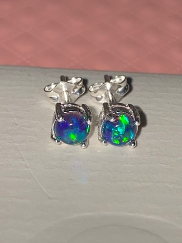 5mm Fiery Black Opal Sterling Silver 925 Gemstone Stud Earrings