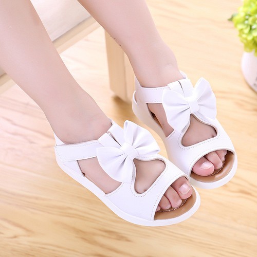 UK Kids Girls Open Toes Sandals Flat Princess Fashion Children Bowknot Shoes