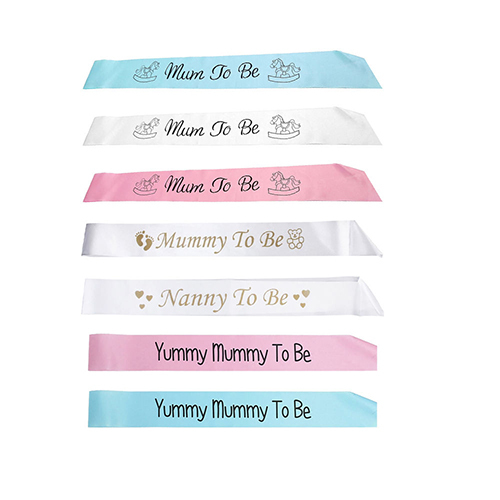 AM/_ EG/_ MUMMY TO BE BABY BOY GIRL SHOWER PERSONALISED PARTY SASHES NEWBORN RIBBO