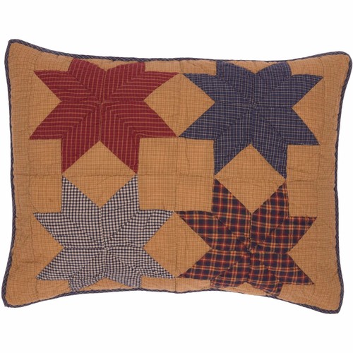 KINDRED STAR Standard Sham Patchwork Farmhouse Tan//Blue//Red Primitive 21x27