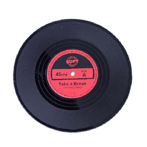 10.5cm Take a Break Record Coaster 50/'s Silicone Look Drink Coaster Red
