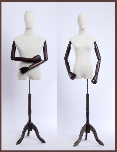 Schneiderpuppe stoffbezogenen Torso Holz Arme und Finger verstellbar,Holzstand
