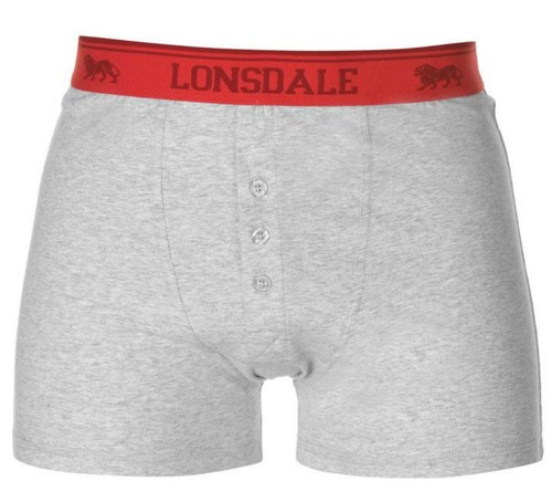 LONSDALE MENS BOXER SHORTS BUTTON FLY UNDERWEAR 2 PACK RED STRIPE AND GREY MENS