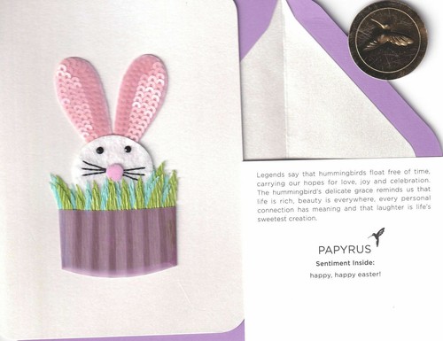 CUTE Papyrus Easter Card with Felt /& Sequin Bunny Hiding in the Bushes