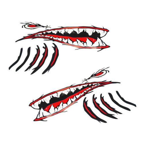 2x Large Shark Teeth Mouth Eyes Stickers Fishing Boat Kayak Cool Decals DIY 