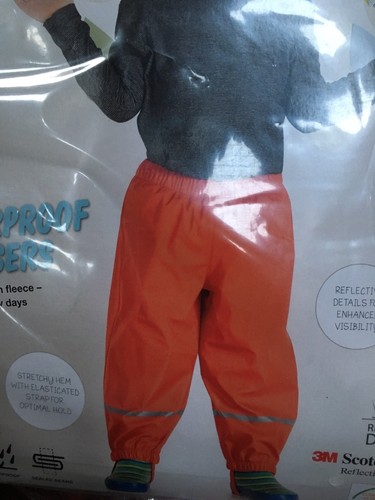 Lupilu Kids orange Waterproof Rain Trousers Age 12-24 Months Fleece Lined Bnwt