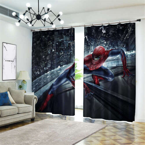 Spider Man Climb Build 3D Curtains Blockout Photo Printing Curtains Drape Fabric