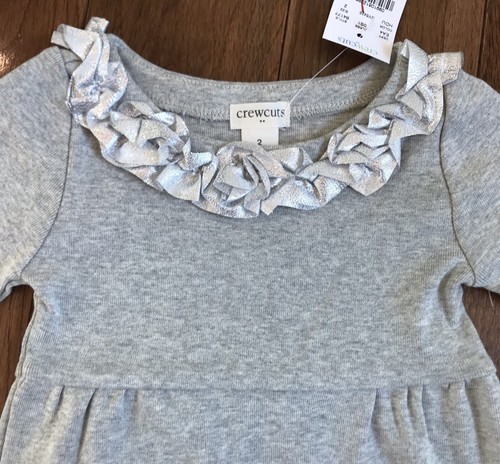 NWT Girls Crewcuts Dress Gray Silver Ruffles Cotton Sz 2 $49