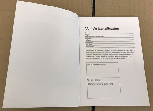 NEW TOYOTA SERVICE BOOK NOT DUPLICATE COVERS ALL MODELS GT86 HILUX IQ VERSO