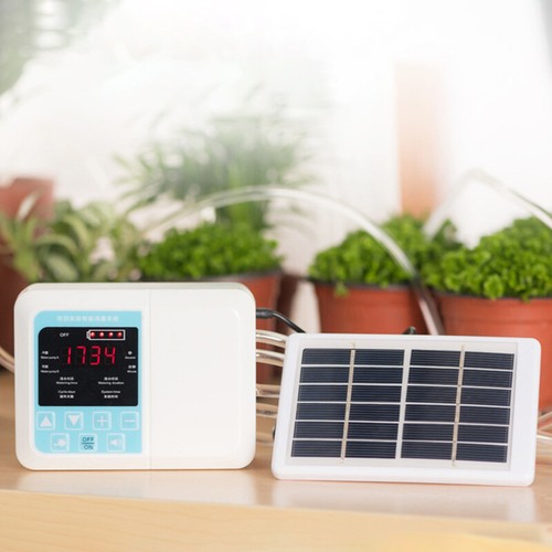 10m Drip Water Irrigation System Auto Watering Plant Timer w//Solar Panel Powered