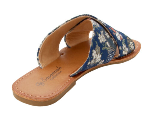 WOMENS NAVY FLORAL EMBROIDERED FLIP FLOP SLIDERS MULES SUMMER SANDALS LADIES 