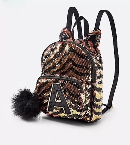 NWT Justice Girls Tiger Cat Initial Flip Sequin MINI Backpack Choose Letter!