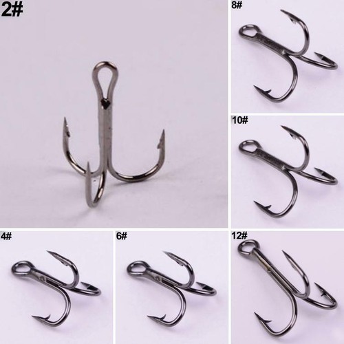 100Pcs Carbon Steel Fishing Treble Hook 2//4//6//8//10//12 Hooks Fishing Tackle Sight