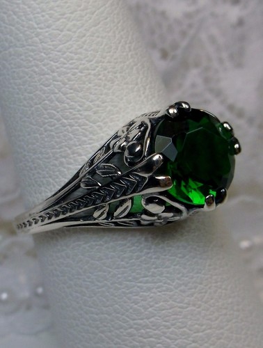 {Made To Order} Art Deco Floral *Emerald* Sterling Silver Filigree Ring Size