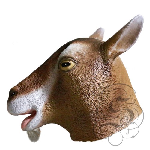 Latex Full Head Farmyard Animal Realistic Brown Goat Fancy Dress Party Prop Mask