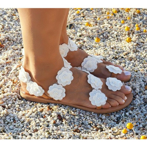Womens Summer Boho Flower Sandals Holiday Beach Flip Flop Flat Shoes Size 5-10