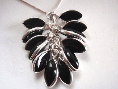 Black Onyx Marquise Cluster 925 Sterling Silver Necklace Corona Sun Jewelry