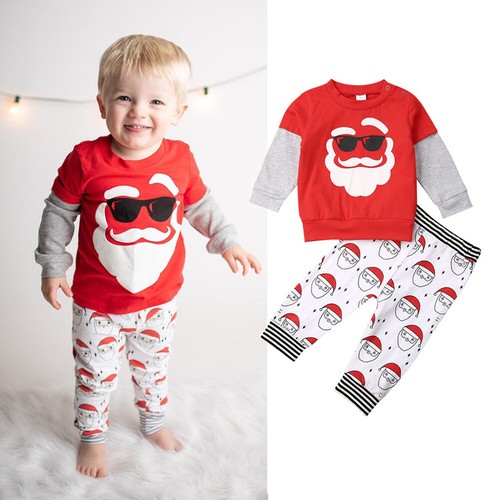US Toddler Boy Kids Girl Clothes Santa Claus Sweatshirt Pants Christmas Outfits
