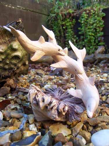 Fair Trade Hand Carved Made Wooden Sea Beach Dolphin Parasite Ornament Sculpture