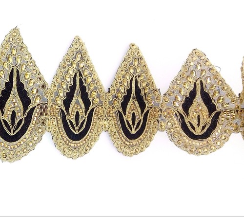 Stunning Black and Gold Lace Trim Ribbon Sewing Craft Wedding Sari Border 80 cm