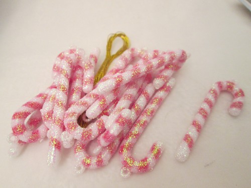 Miniature 2/" Plastic Sparkle Candy Cane 18 Christmas Ornaments