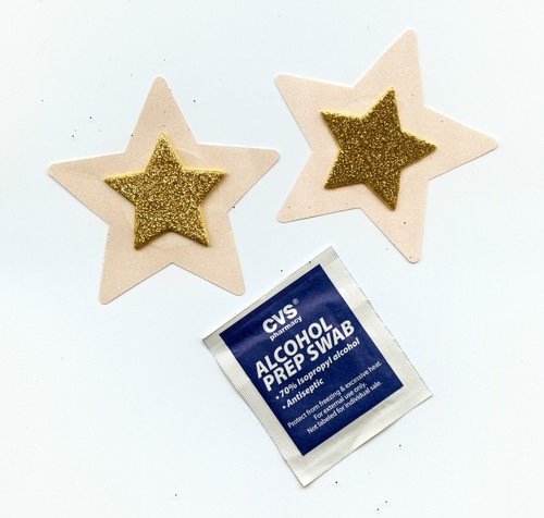 LINGERIE NIPPLE COVER 3D Gold Glitter Star on Nude Star Pasties retail $8.95
