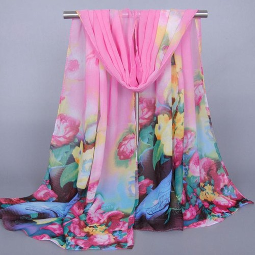 Fashion Women Floral Chiffon Long Wrap Scarves Lady Shawl Silk Soft Stole Scarf
