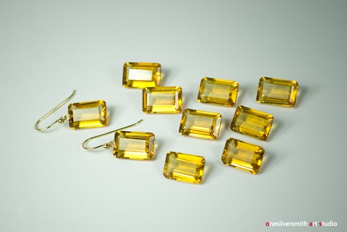 18k 14k Gold GOLDEN Citrine Emerald-Cut Quartz Boucles d/'oreilles crochet ou Leverback 8-03