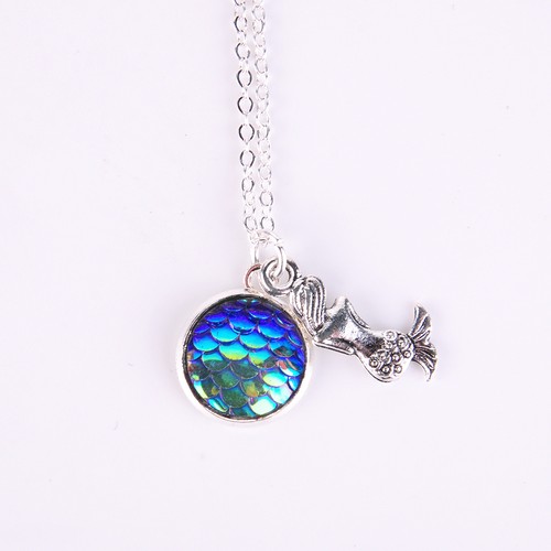 Mermaid Fish Scale Pendant Rainbow Holographic Sequins Long Chain Necklace Gift